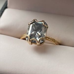 10K Solid Yellow Gold Bespoke Solitaire Ring with Radiant Light Grey Moissanite